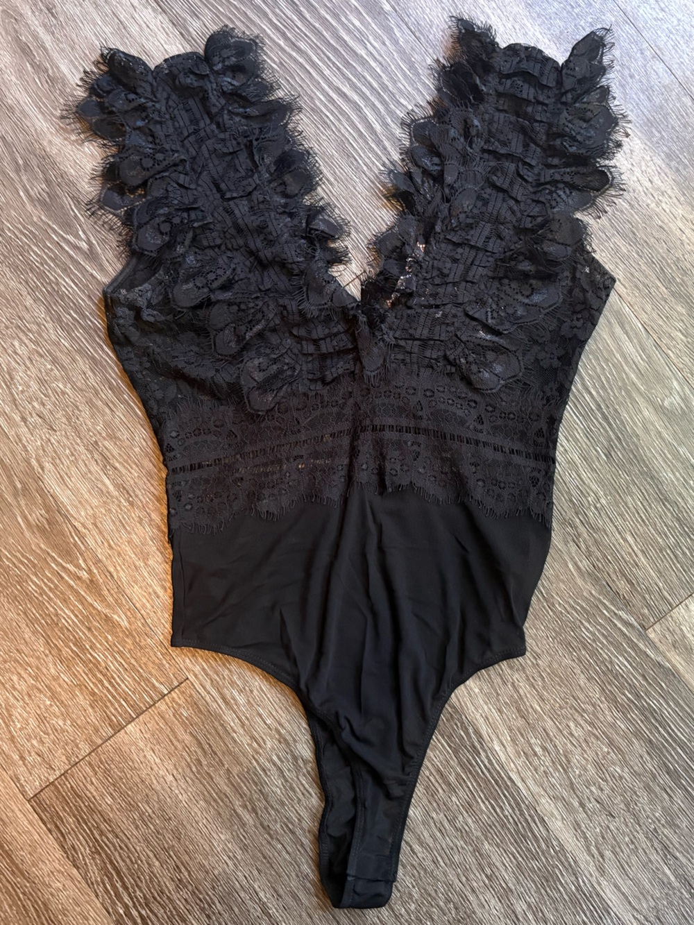 Black Lace Deep Cleavage Bodysuit Size S